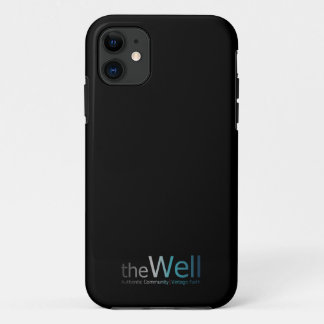Black phone case with The Well logo