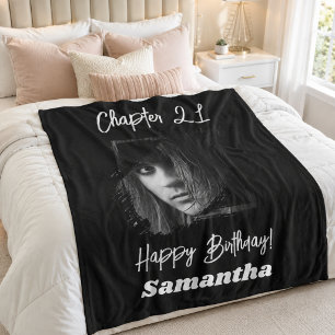 Black Photo 21st birthday Chapter 21 Fleece Blanket
