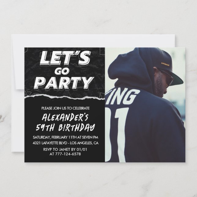 Black Photo 59th birthday invitations Men  (Front)