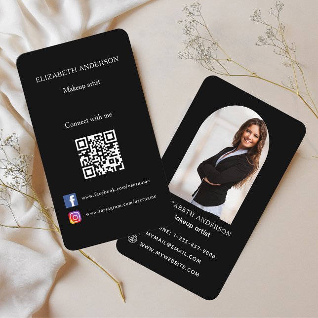 Black photo arch Qr code social media Business Card (Creator Uploaded)