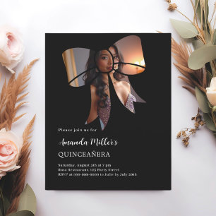 Black photo bow elegant Quinceanera invitation