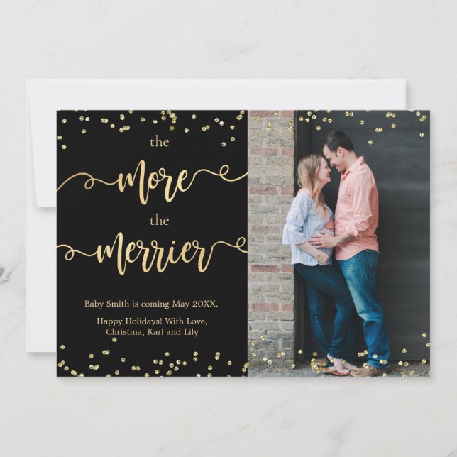 Black Photo Christmas Pregnancy Announcement Cards (Front)