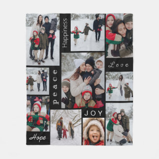Black Photo Collage Christmas Fleece Blanket