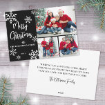 Black Photo Collage Merry Christmas Holiday Card<br><div class="desc">Celebrate the season with this cosy horizontal photo collage Christmas card featuring a solid black background on the front with delicate white snowflakes and elegant white text. On the left side of the front, “Merry Christmas” is written in a mix of classic serif and script fonts, with your family name...</div>