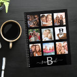 Black photo collage monogram appointment 2025 planner<br><div class="desc">Make your own unique family photo collage as a gift or for yourself. Use four, 9 of your favorite photos of your family, friends, dream travel destination or pet! Personalize and add a name and your monogram letter. The name is written with a modern hand lettered style script with swashes....</div>