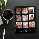 Black photo collage monogram modern 2024 planner<br><div class="desc">Make your own unique family photo collage as a gift or for yourself. Use four, 9 of your favourite photos of your family, friends, dream travel destination or pet! Personalise and add a name and your monogram letter. The name is written with a modern hand lettered style script with swashes....</div>