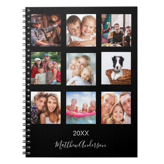 Black photo collage monogram name notebook (Front)