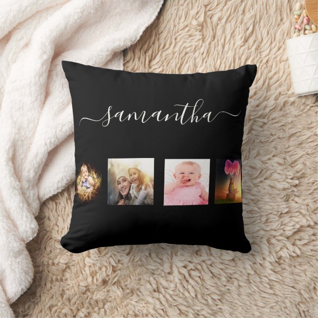 Black photo collage monogram script cushion (Blanket)