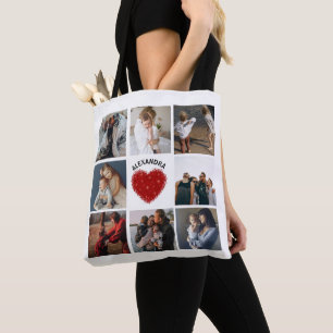 Black Photo Collage Rustic Red heart Tote Bag