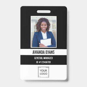 Black Photo Employee Logo or QR CODE Security ID Badge