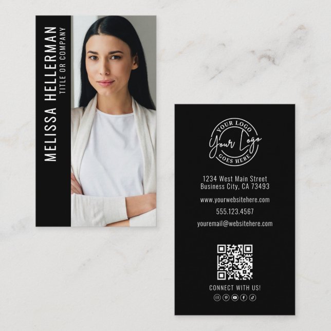 Black Photo Logo Vertical Business Card (Front/Back)