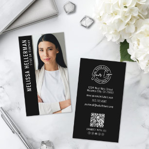 Black Photo Logo Vertical Business Card