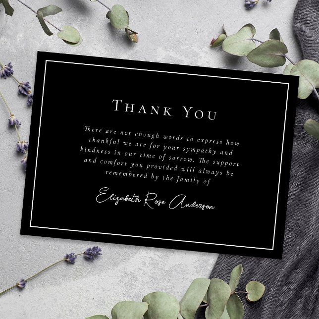 Black Photo Minimalist Bereavement Funeral  Thank You Card (Creator Uploaded)