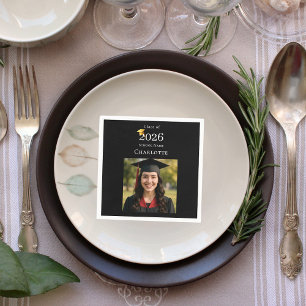 Black photo modern Graduation Party Napkin