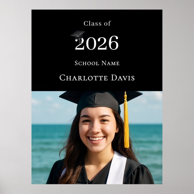 Black photo modern Graduation Party welcome Poster (Front)