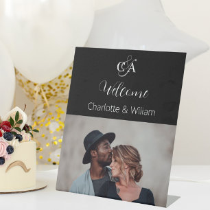 Black photo monogram wedding welcome sign