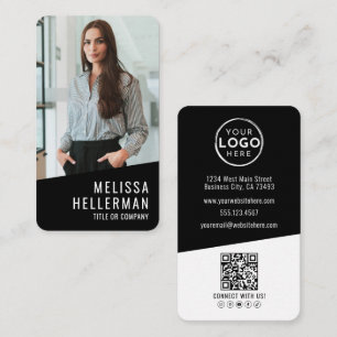 Black Photo QR Code Logo Vertical Business Card