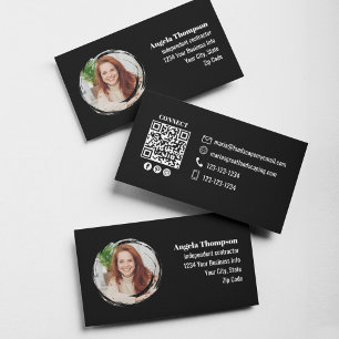 Black Photo QR Code Social Media Business Card
