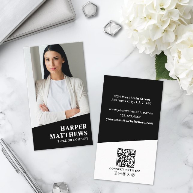 Black Photo QR Code Vertical Business Card (Black Photo QR Code Vertical Business Card )