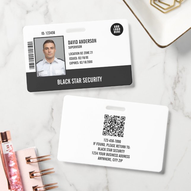 Black Photo Security Guard Officer ID Badge (Office)