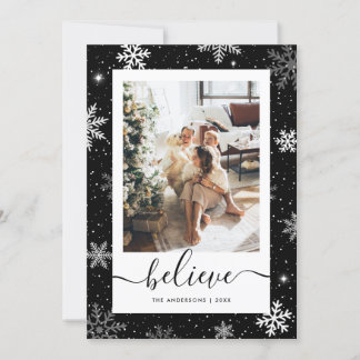 Black Photo Snowflake Believe Holiday Card