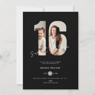 Black Photo Sweet 16th Birthday Invitation Girls