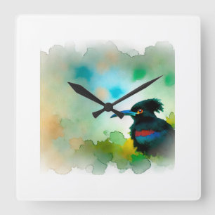 Black Picathartes Bird 190624AREF113 - Watercolor Square Wall Clock