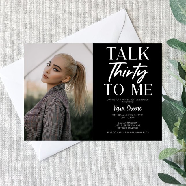 Black Picture Talk Thirty To Me 30th Birthday Invitation (Creator Uploaded)