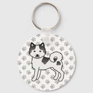 Black Piebald Alaskan Malamute Cartoon Dog & Paws Key Ring