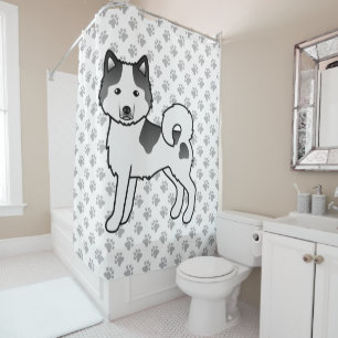 Black Piebald Alaskan Malamute Cute Cartoon Dog Shower Curtain