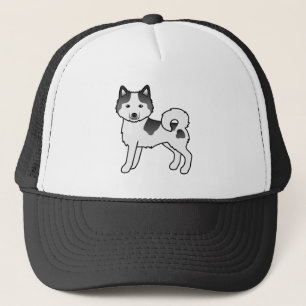 Black Piebald Alaskan Malamute Cute Cartoon Dog Trucker Hat