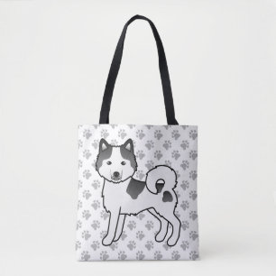 Black Piebald Alaskan Malamute Cute Dog & Paws Tote Bag