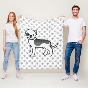 Black Piebald American Bulldog Cute Cartoon Dog Fleece Blanket