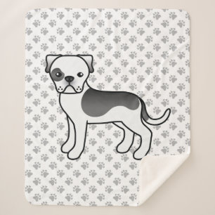 Black Piebald American Bulldog Cute Cartoon Dog Sherpa Blanket