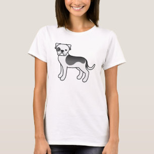 Black Piebald American Bulldog Cute Cartoon Dog T-Shirt