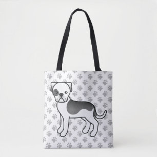 Black Piebald American Bulldog Cute Cartoon & Paws Tote Bag