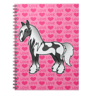 Black Piebald Cartoon Gypsy Vanner Shire Love Notebook