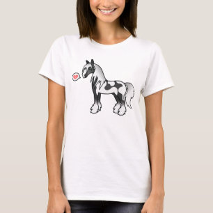 Black Piebald Cartoon Gypsy Vanner Shire Love T-Shirt