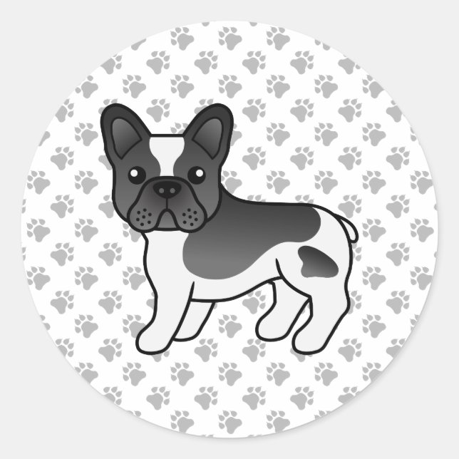 Black Piebald French Bulldog Cute Cartoon Dog Classic Round Sticker (Front)