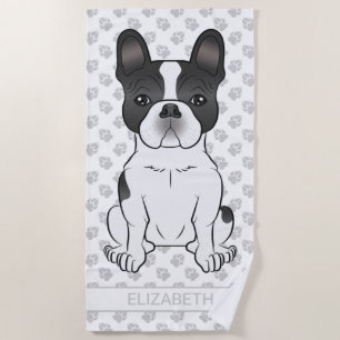 Black Piebald French Bulldog / Frenchie Dog & Name Beach Towel