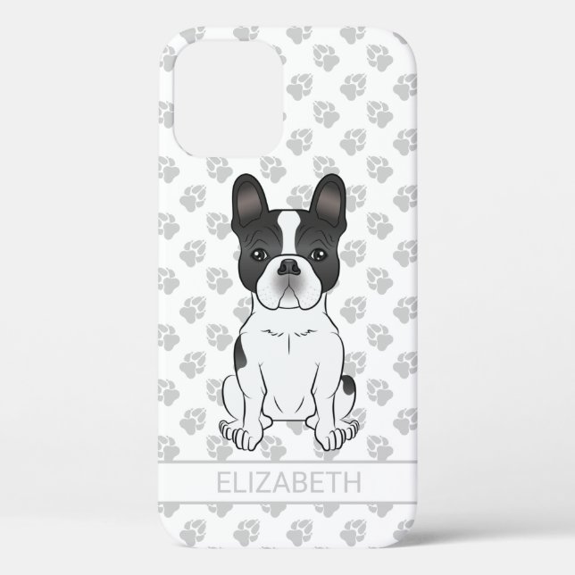 Black Piebald French Bulldog / Frenchie Dog & Name Case-Mate iPhone Case (Back)
