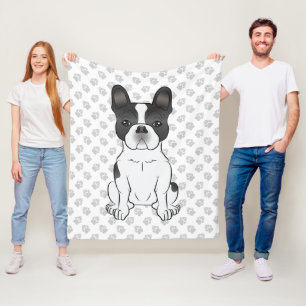 Black Piebald French Bulldog / Frenchie Dog & Paws Fleece Blanket