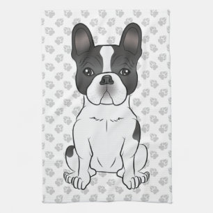 Black Piebald French Bulldog / Frenchie Dog & Paws Tea Towel