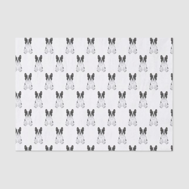 Black Piebald French Bulldog / Frenchie Pattern Tissue Paper (Front)