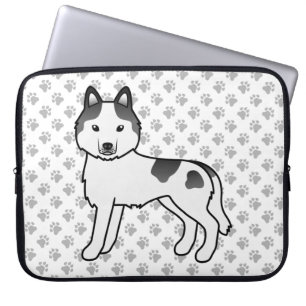 Black Piebald Siberian Husky Cute Cartoon Dog Laptop Sleeve
