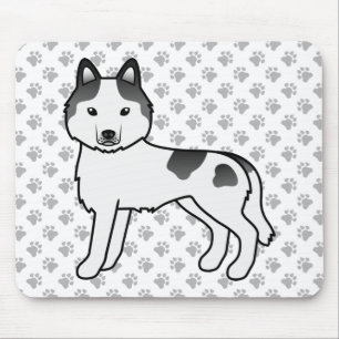 Black Piebald Siberian Husky Cute Cartoon Dog Mouse Pad