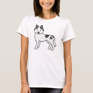 Black Piebald Siberian Husky Cute Cartoon Dog T-Shirt