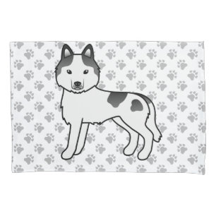 Black Piebald Siberian Husky Cute Dog & Paws Pillowcase