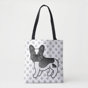 Black Pied French Bulldog Cute Cartoon Dog Tote Bag