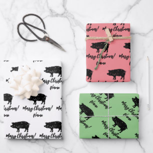 Black pig farm animal silhouette custom Christmas Wrapping Paper Sheet